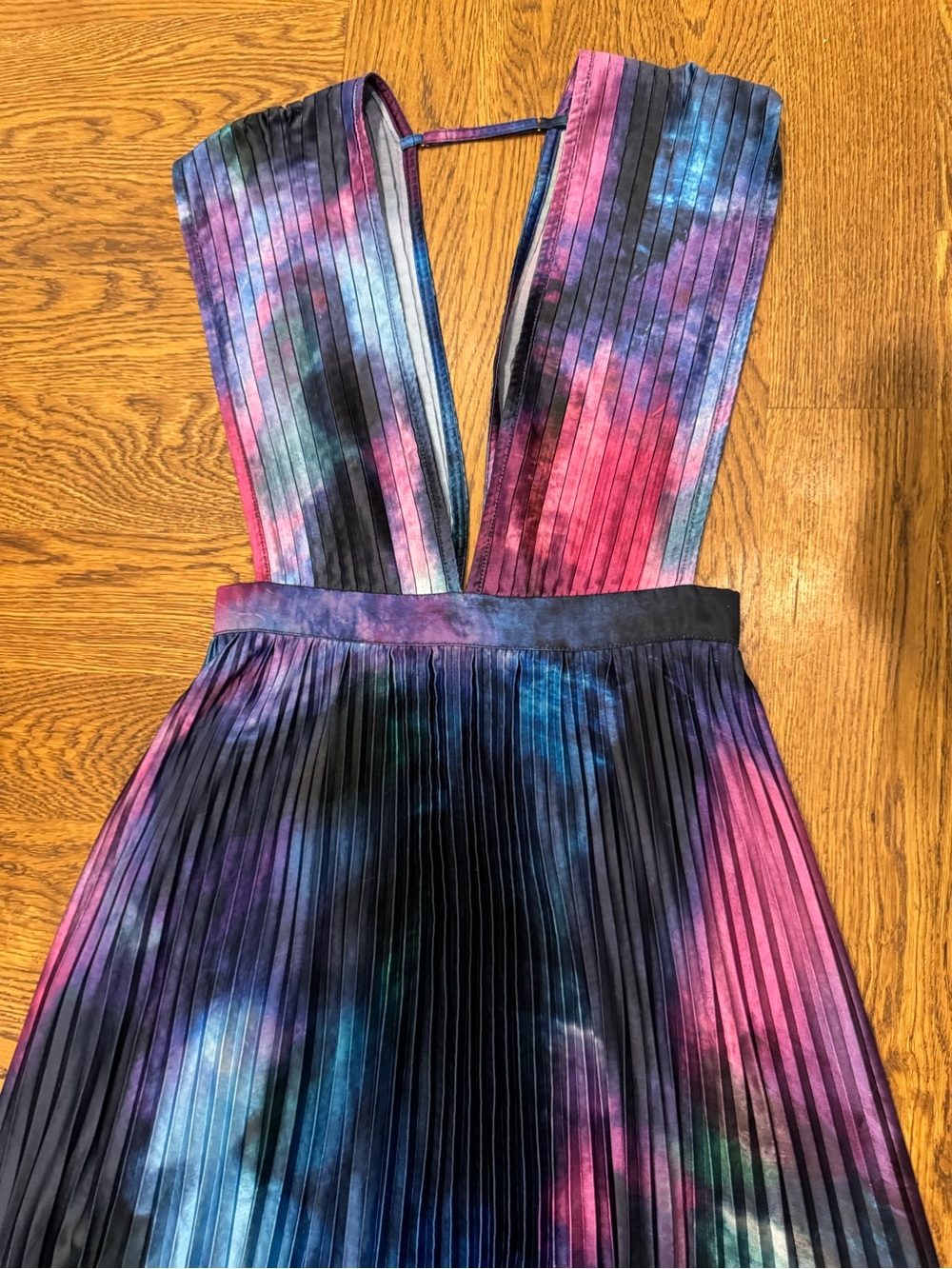 L’idee Deep V Pleated Evening Dress Blue Prple Printed Gala Gown Size UK 10 US 6 - Picture 7 of 11